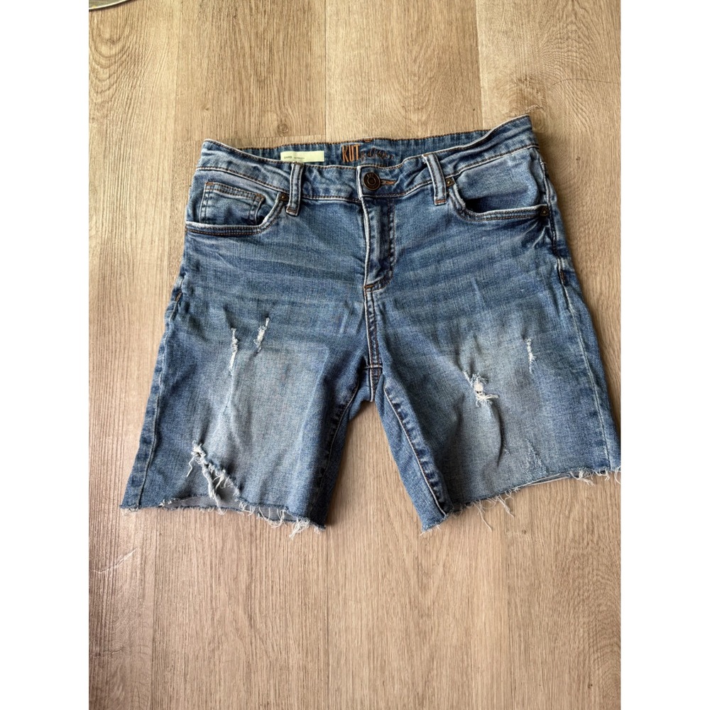 KUT from the Kloth Barb Distressed Bermuda Denim Shorts Medium Wash Size 6